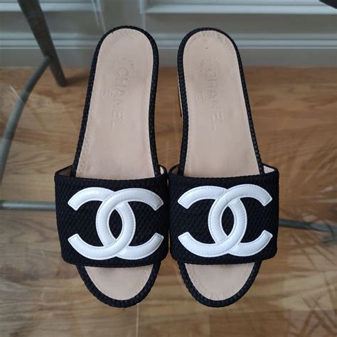 chanel black slides|chanel sandals black and white.